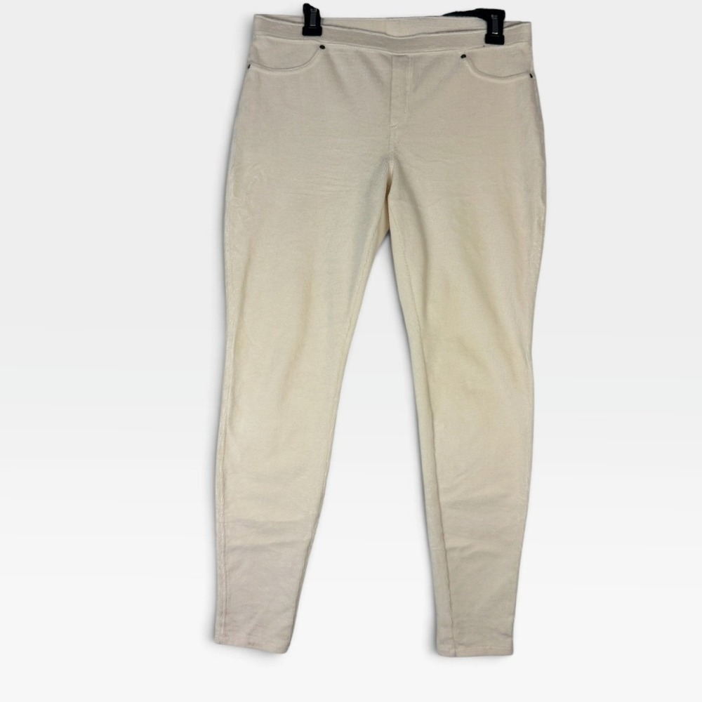 HUE Corduroy Leggings Womens Large Cream Off-White Stretch Slim Fit Good